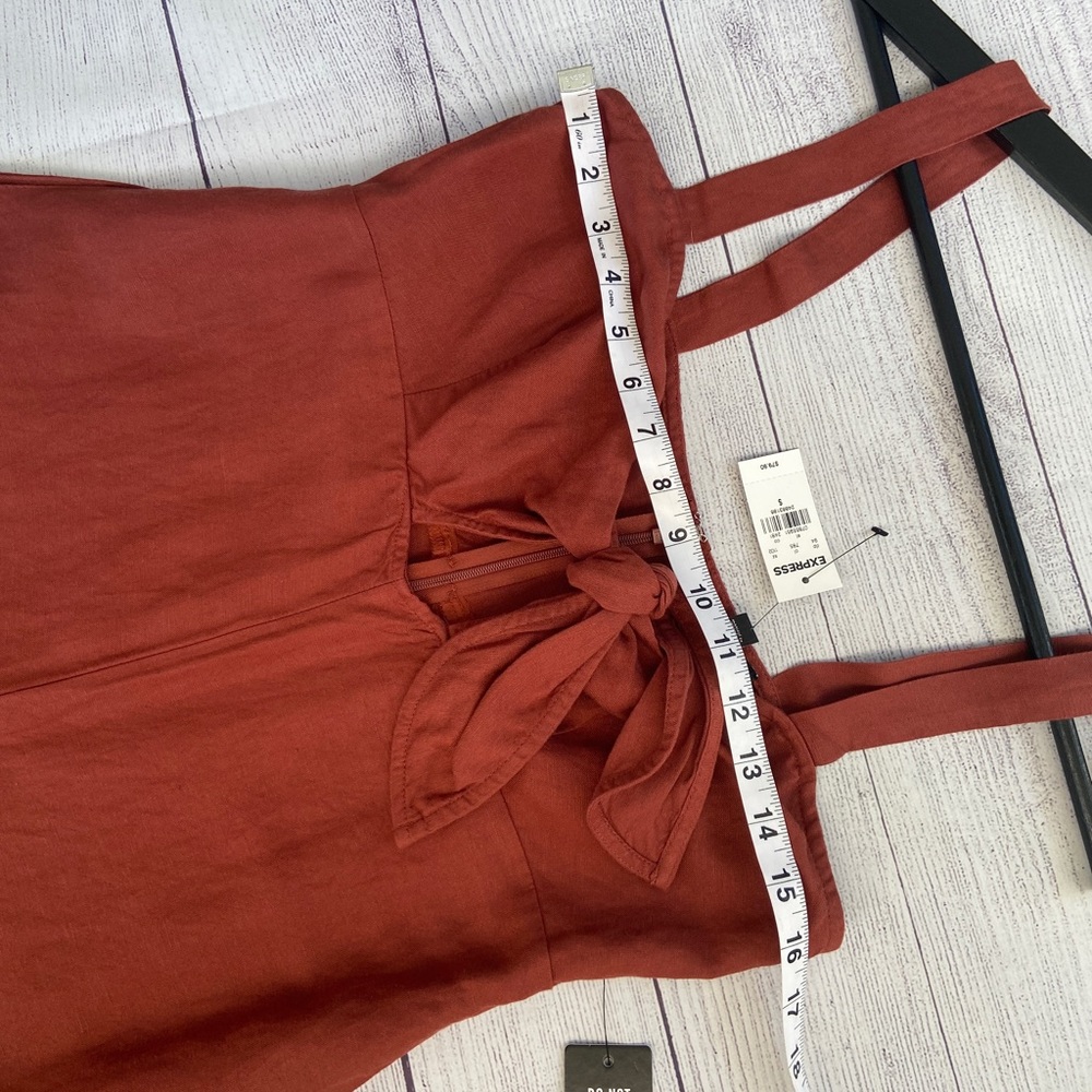 EXPRESS Linen-Blend Tie Front Culotte Jumpsuit - Picture 9 of 13